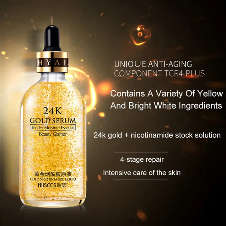 24K Gold Hyaluronic Acid Face Serum – Pore Repair, Brightening & Hydrating Essence for Radiant Skin"