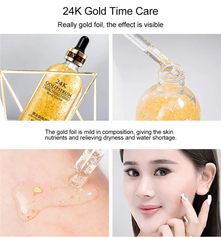 24K Gold Hyaluronic Acid Face Serum – Pore Repair, Brightening & Hydrating Essence for Radiant Skin"