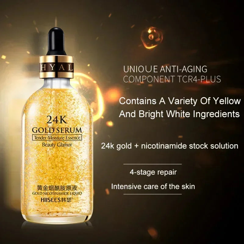 24K Gold Hyaluronic Acid Face Serum – Pore Repair, Brightening & Hydrating Essence for Radiant Skin"